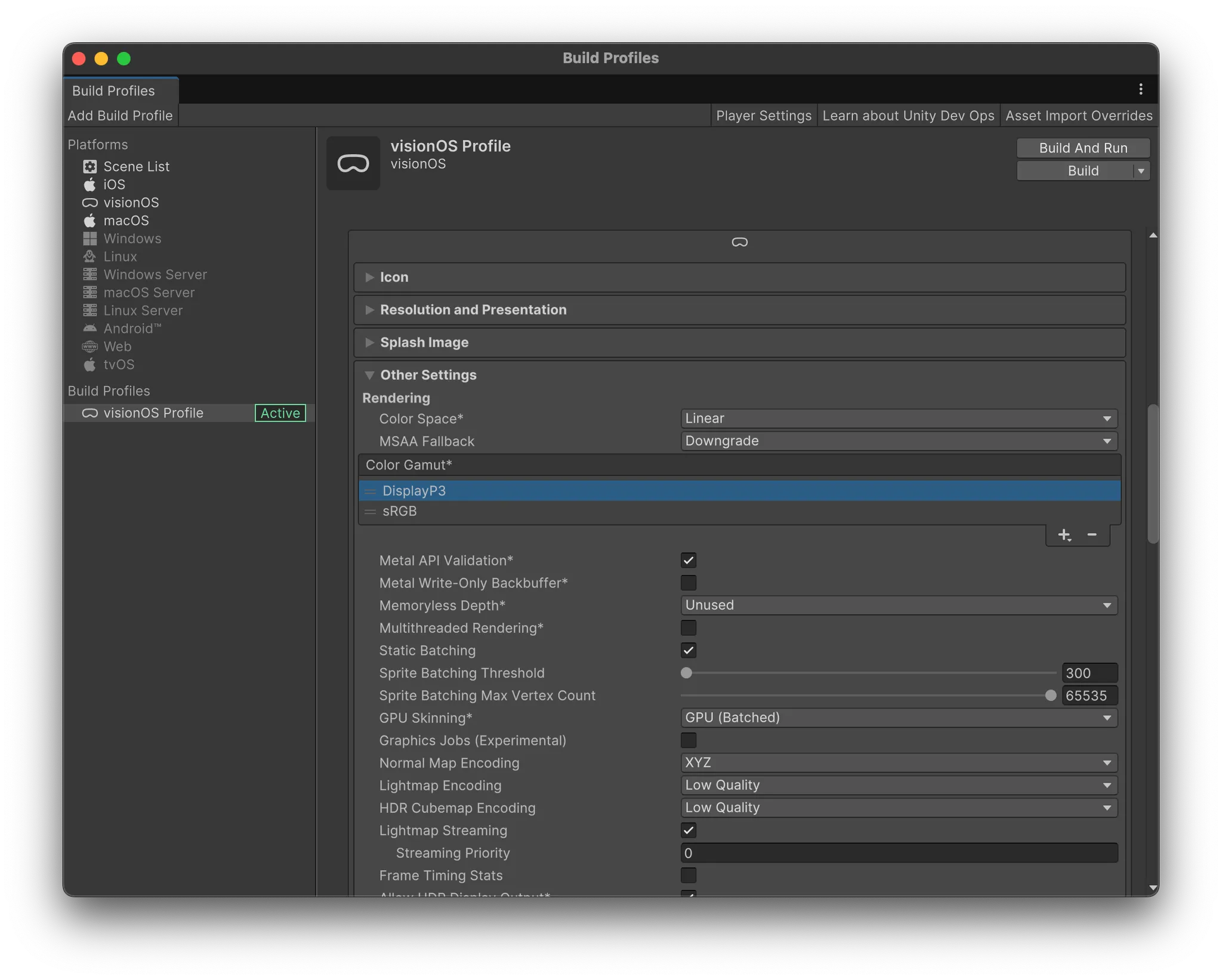 Color GamutをDisplayP3を追加