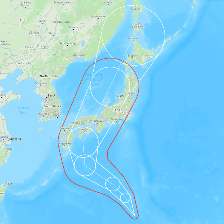 算出された台風経路図