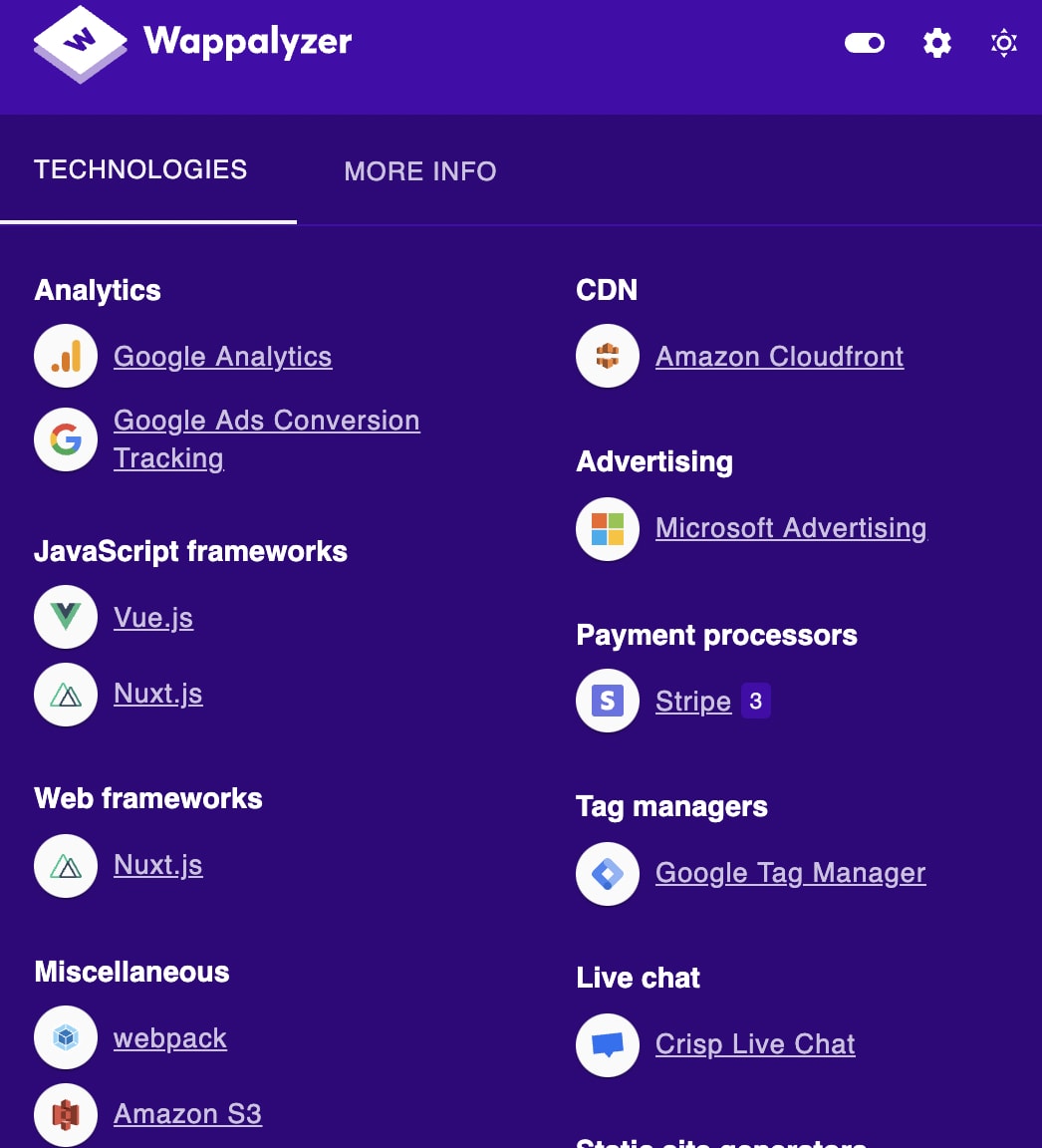 wappalyzerの使用技術