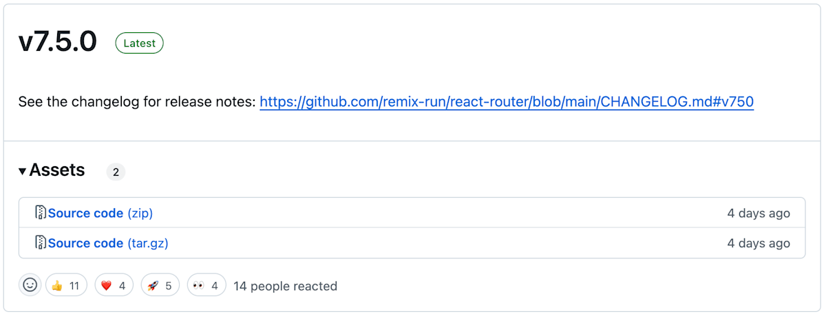 React RouterのGitHub Releases