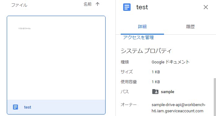 アップロードしたファイルの詳細タブのスクリーンショット