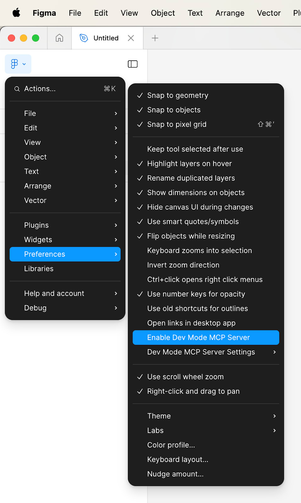 Enable Dev Mode MCP Server