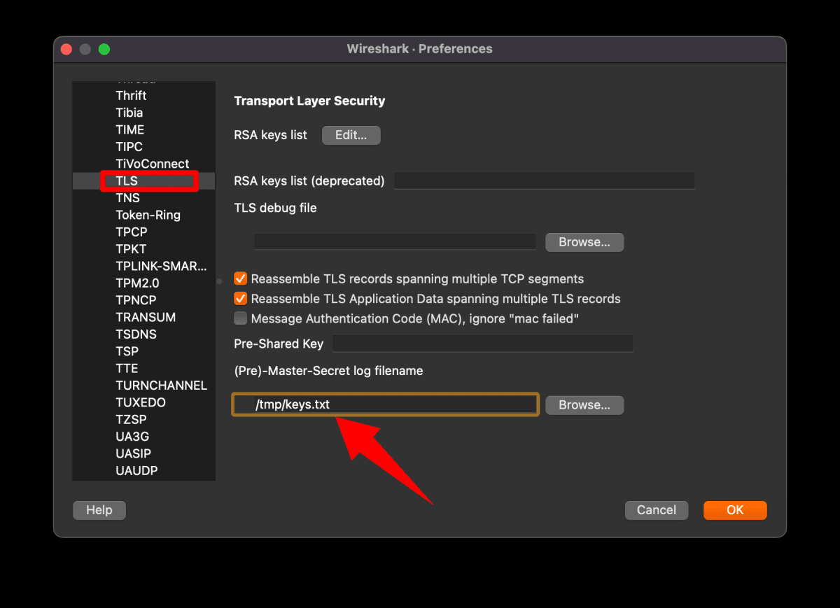 Wireshark setting window capture 2