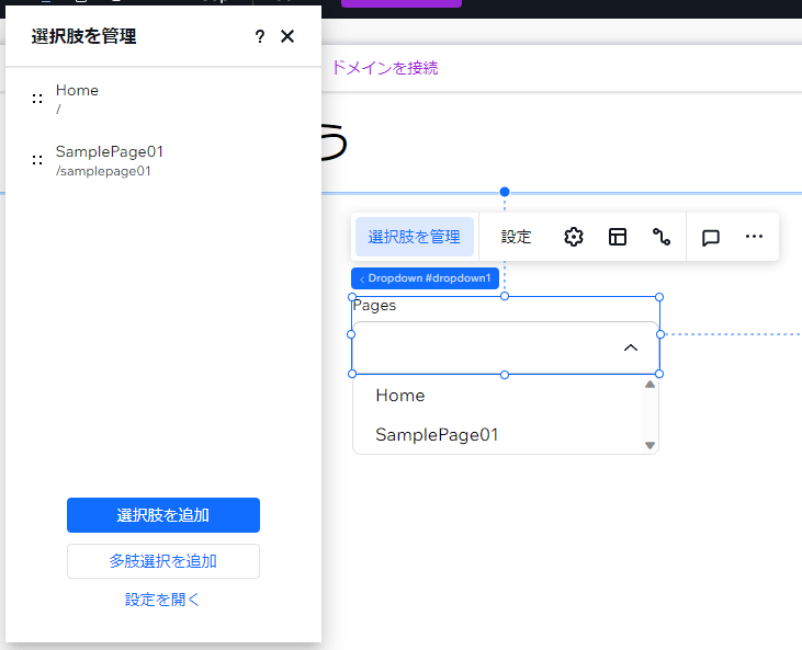 ドロップダウンの項目