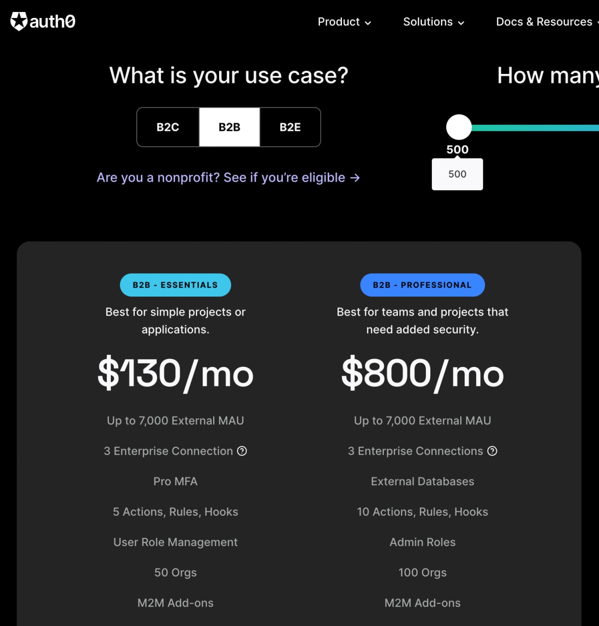 Auth0 Pricing - B2B