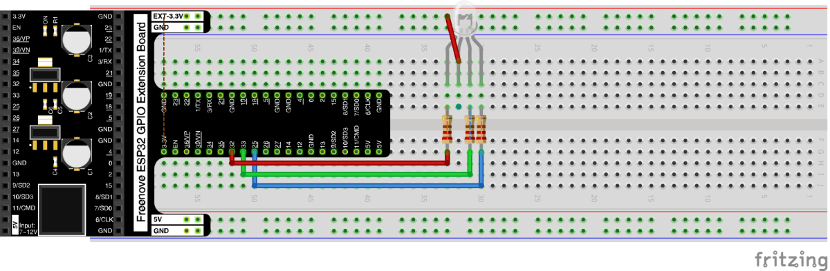 AltRGB LEDのブレッドボード図