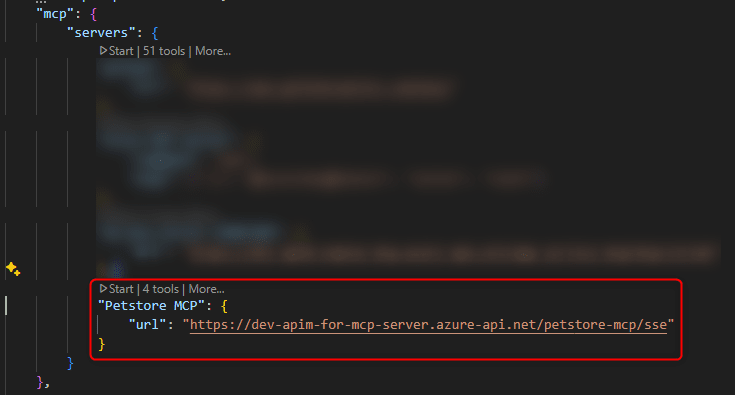 VS Code の MCP サーバー一覧（settings.json）
