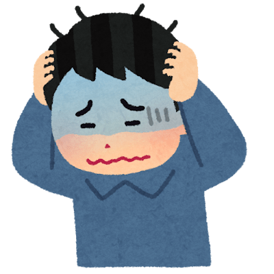 頭を抱えて悩んでいる人のイラスト（男性）