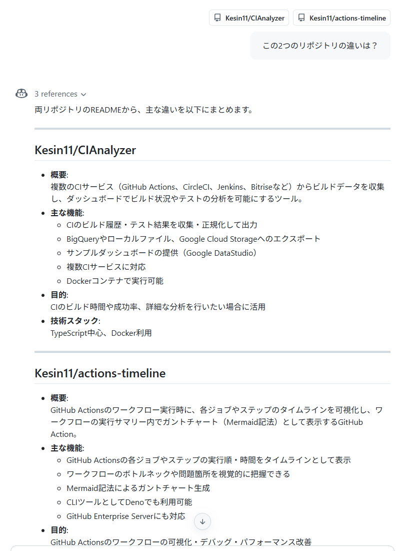 この状態でチャットしてもちゃんと回答してくれる