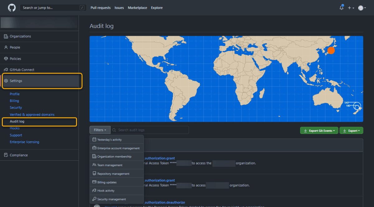 GitHub Enterprise Cloud (GHEC): Enterprise レベルでの Audit log