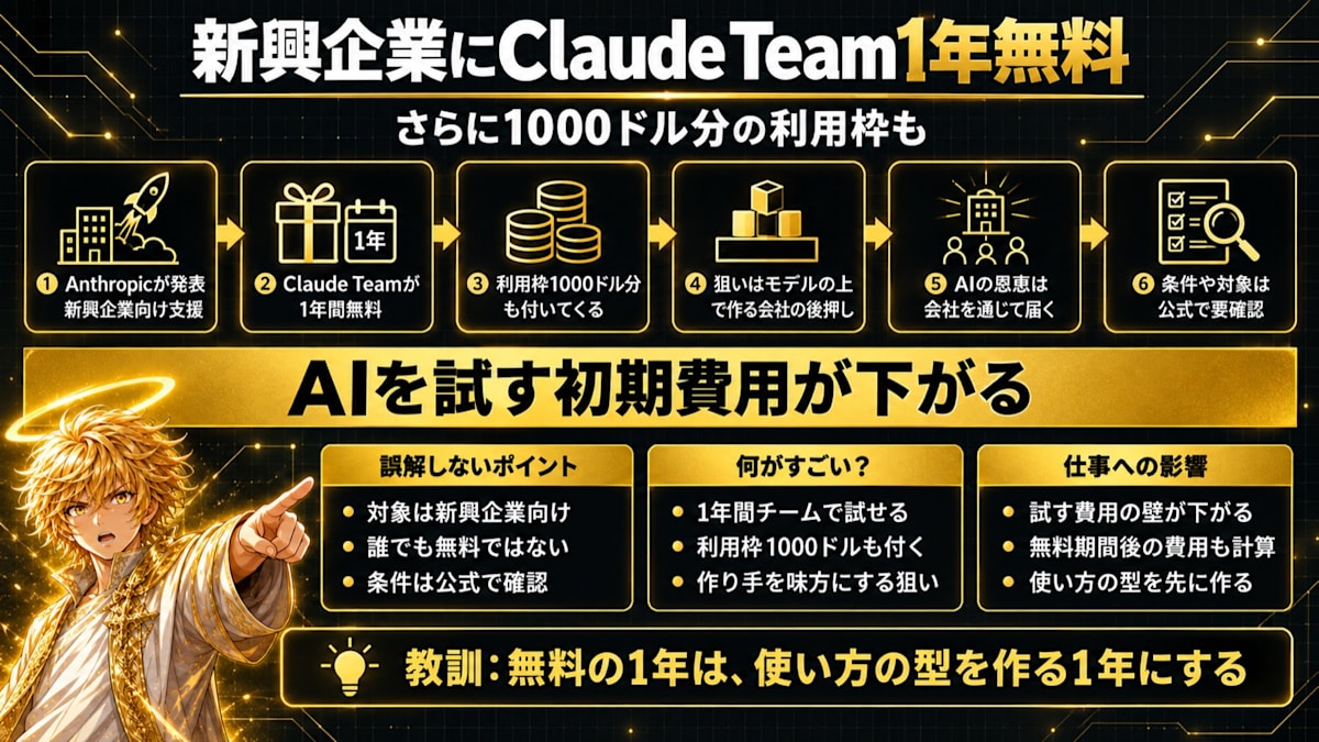 Anthropic、新興企業にClaudeを1年無料