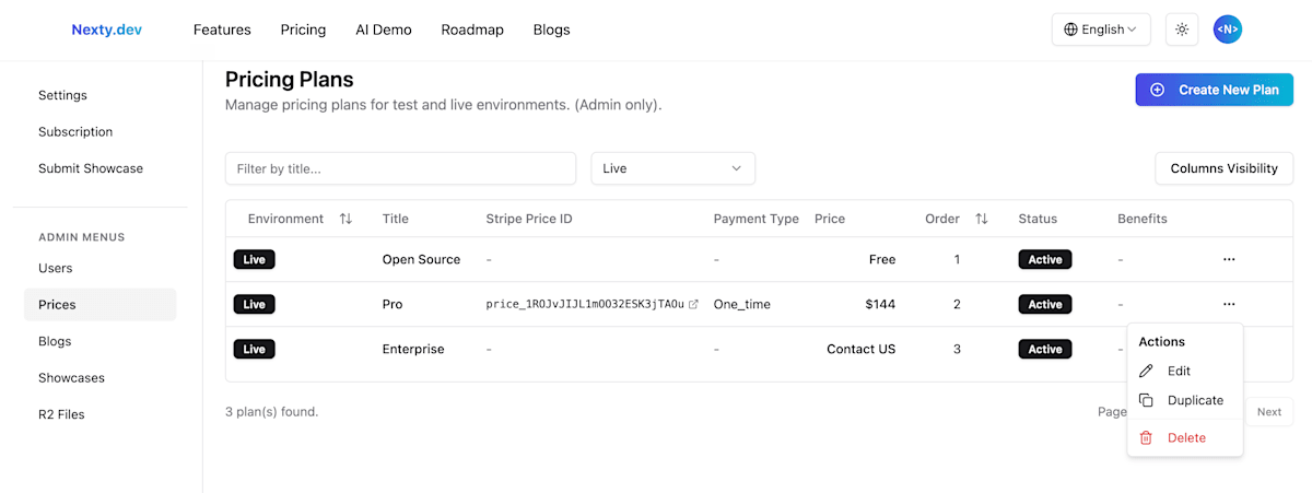 nexty.dev prices list