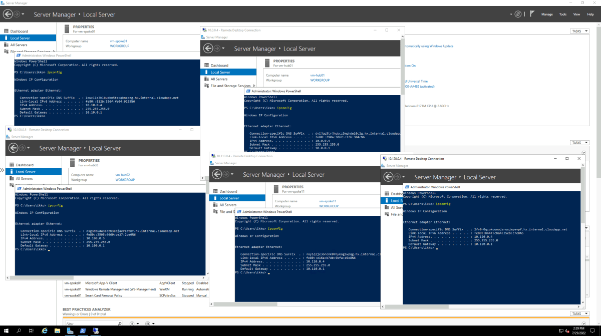 remote desktop connection for multiple Hub-spoke