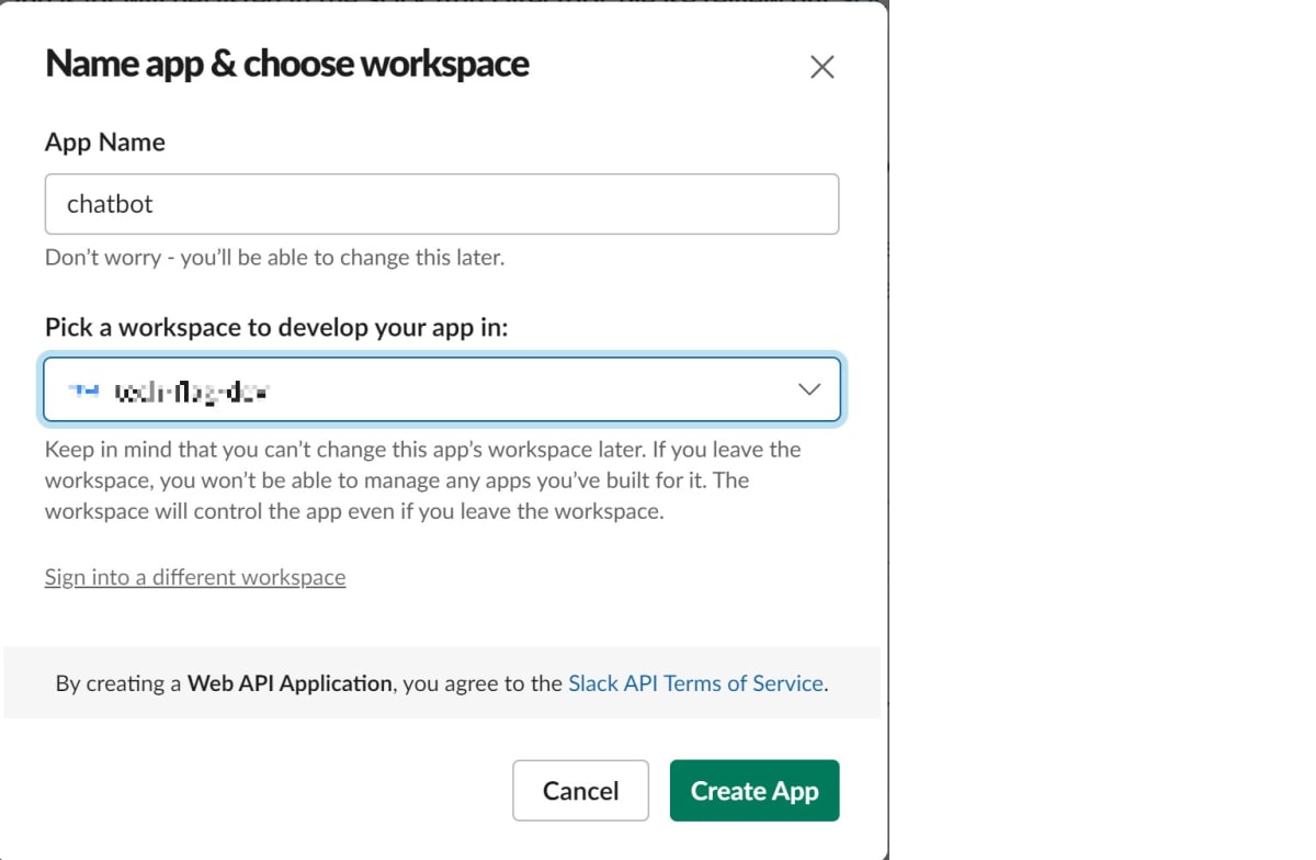 Name app & choose workspace