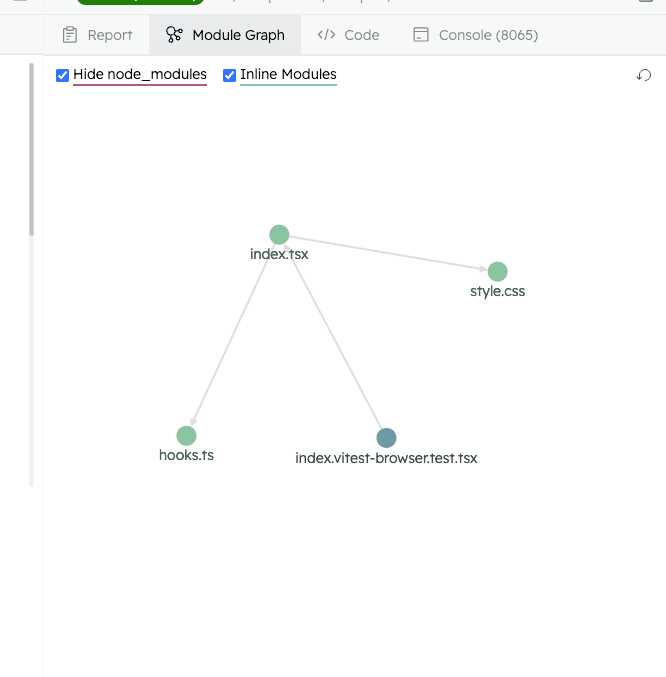 スクリーンショット。Vitest UI でモジュールグラフを表示したときのブラウザの表示。