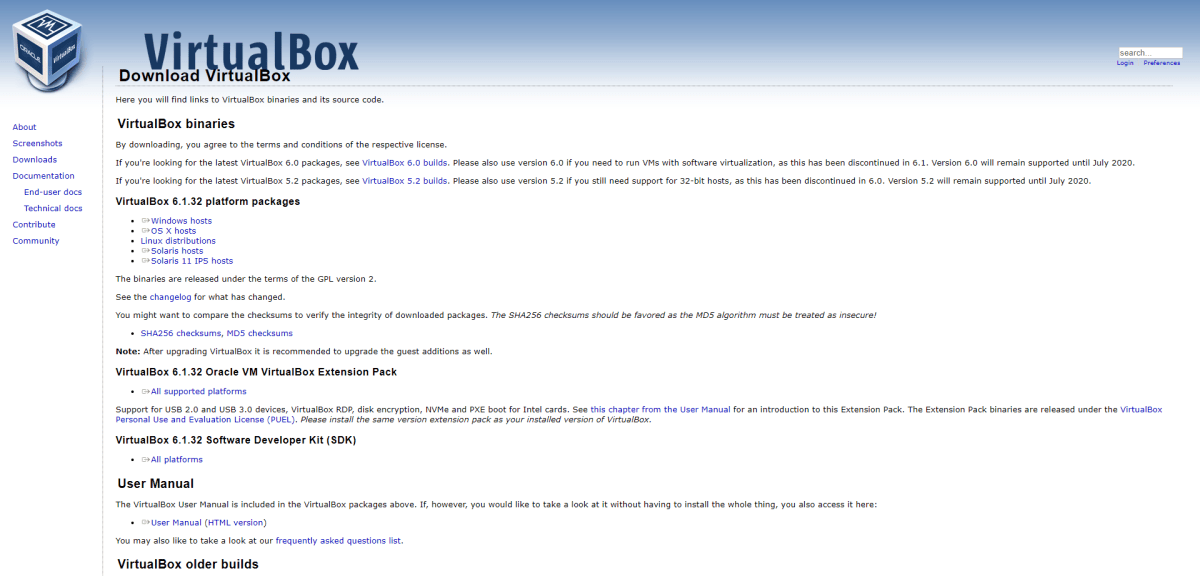 VirtualBox 6.1.32 platform packages