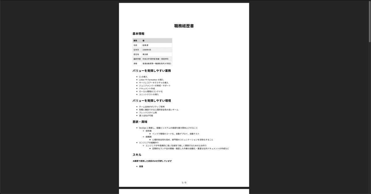 PDF変換後の職務経歴書