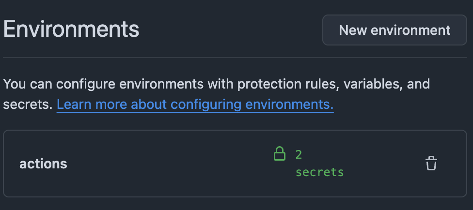 githubの環境変数の設定画面