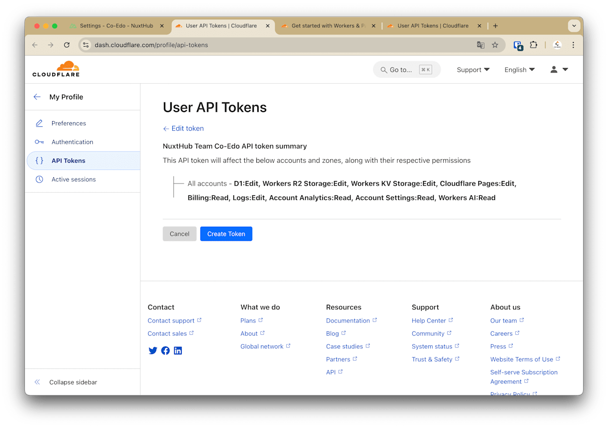 Cloudflare API トークン作成確認