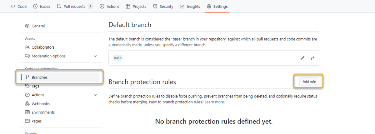 GitHub リポジトリ設定で branch protection rule を追加する