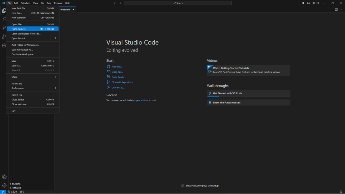 vscode open folder