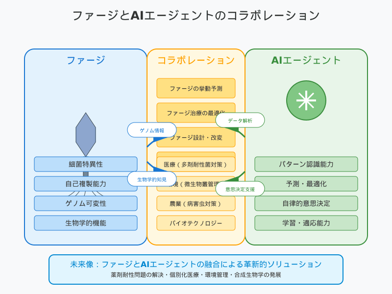 ファージとAIエージェントのコラボレーション概念図