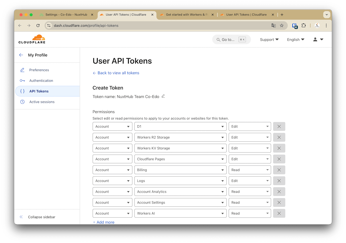 Cloudflare API トークン作成