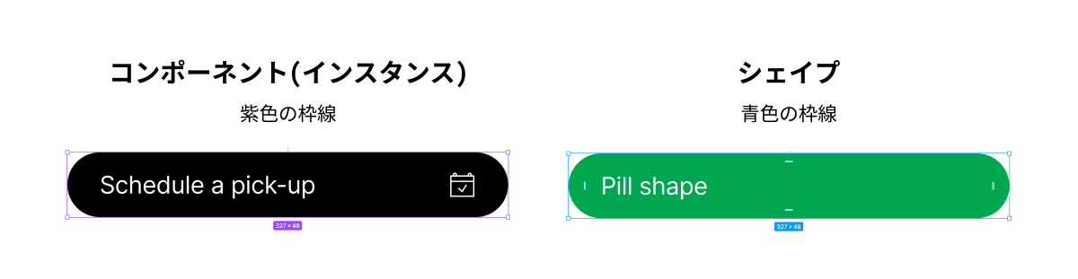 コンポーネント（インスタンス）かどうかで枠線の色が異なる