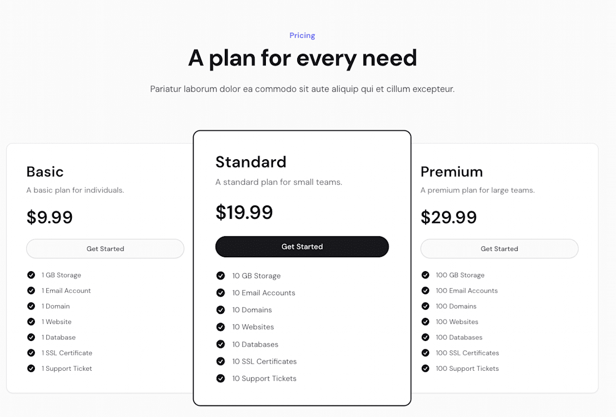 Pricing section