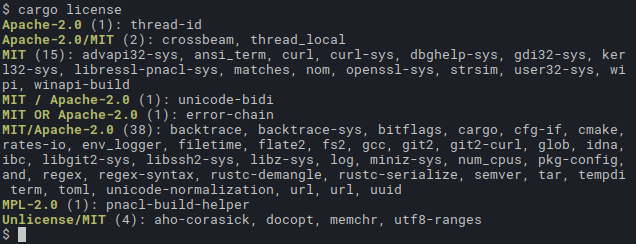 cargo-licenseの例
