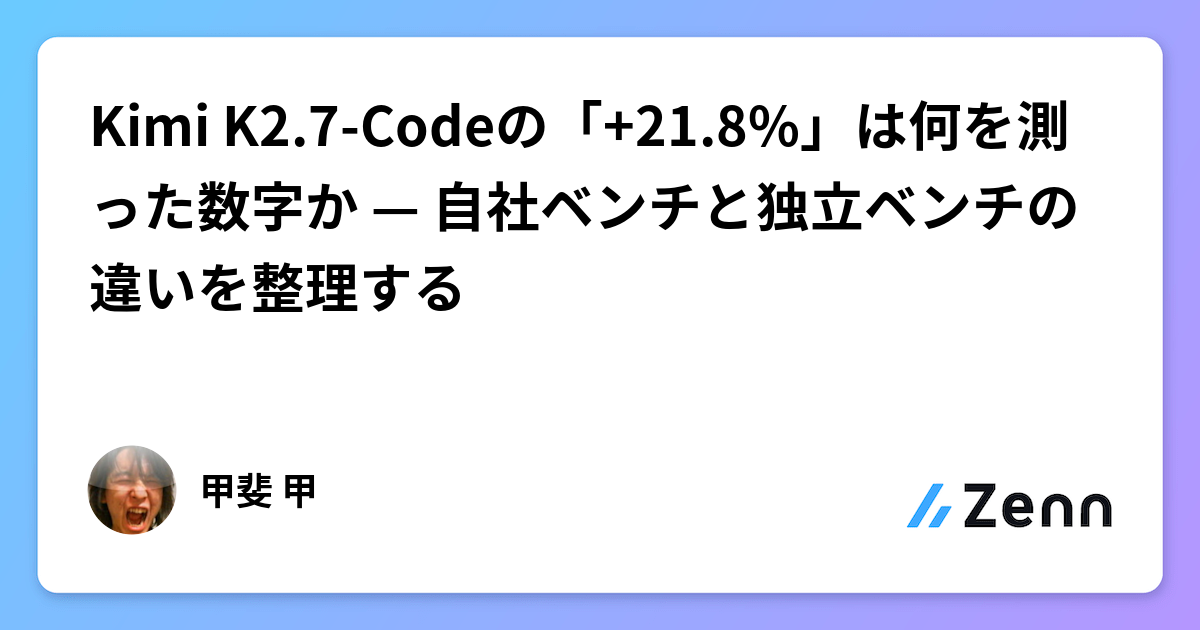 Kimi K2.7-Codeの「+21.8%」は何を測った数字か — 自社ベンチと独立ベンチの違いを整理する