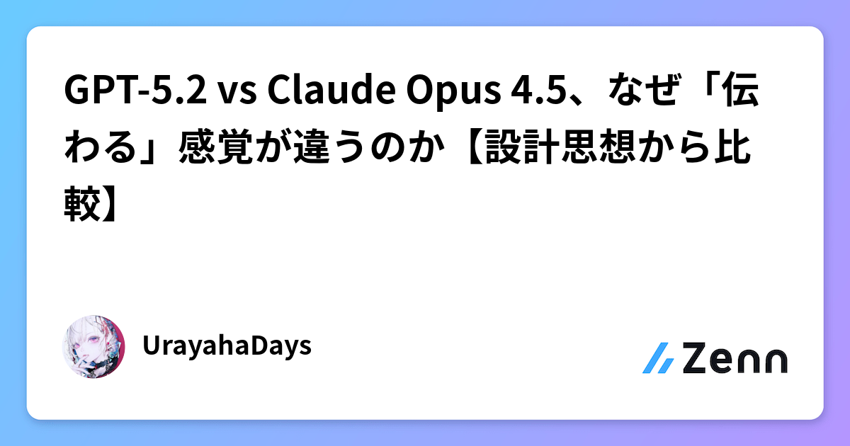 GPT-5.2 vs Claude Opus 4.5ããªããäŒãããæèŠãéãã®ããèšèšææ³ããæ¯èŒã