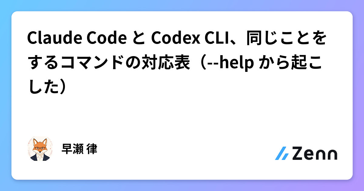 Claude Code と Codex CLI、同じことをするコマンドの対応表（--help から起こした）