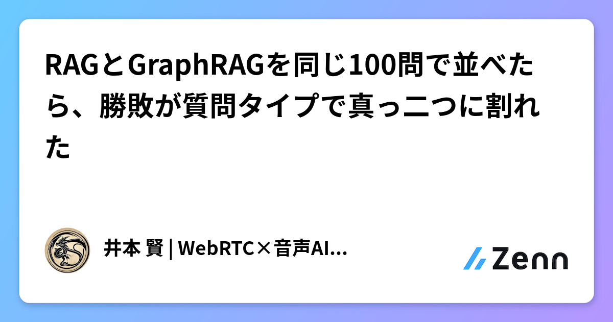 RAGとGraphRAGを同じ100問で並べたら、勝敗が質問タイプで真っ二つに割れた
