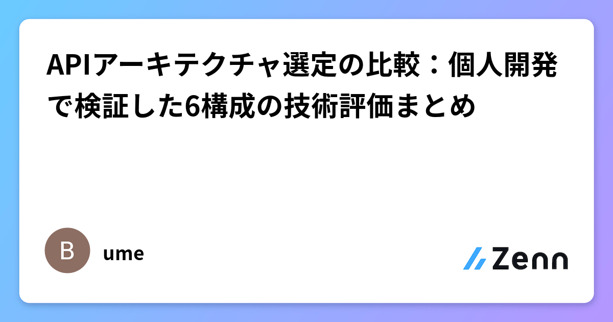 個人開発APIアーキテクチャ6構成の技術評価：React Native × Hono × Cloudflare Workers × Supabaseの最適解
