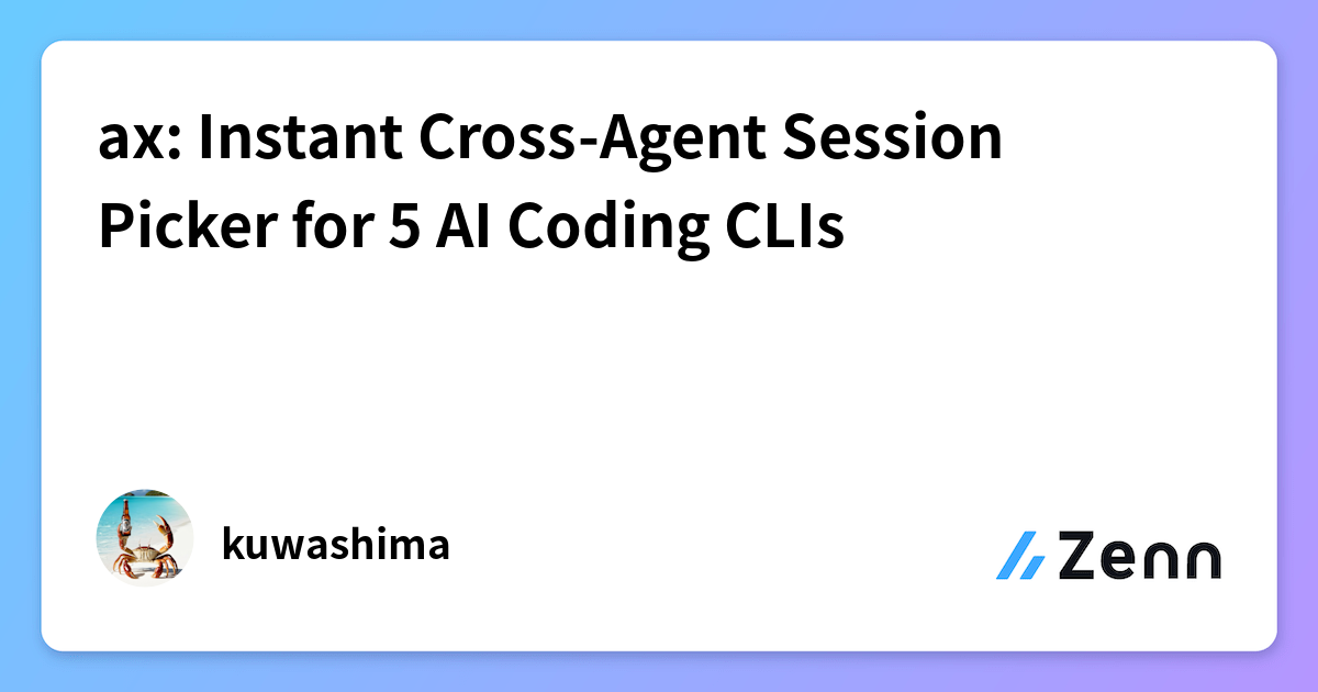 ax: Instant Cross-Agent Session Picker for 5 AI Coding CLIs