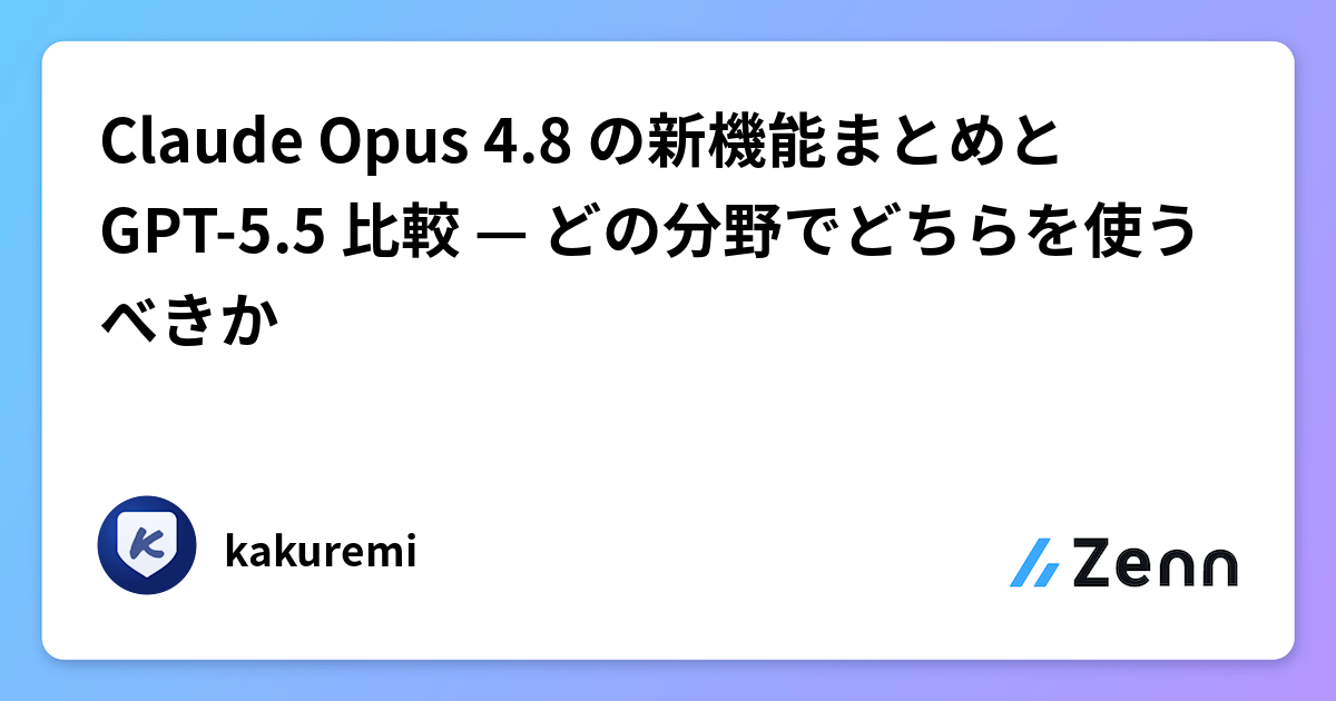 Claude Opus 4.8 の新機能まとめと GPT-5.5 比較 — どの分野でどちらを使うべきか