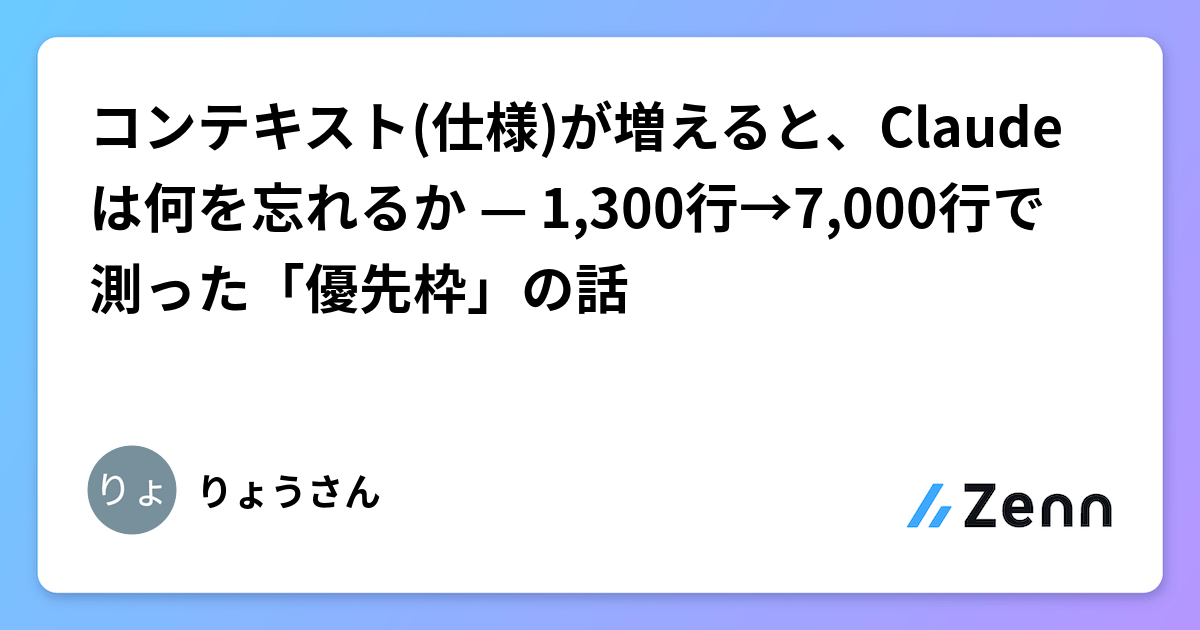 コンテキスト(仕様)が増えると、Claudeは何を忘れるか — 1,300行→7,000行で測った「優先枠」の話