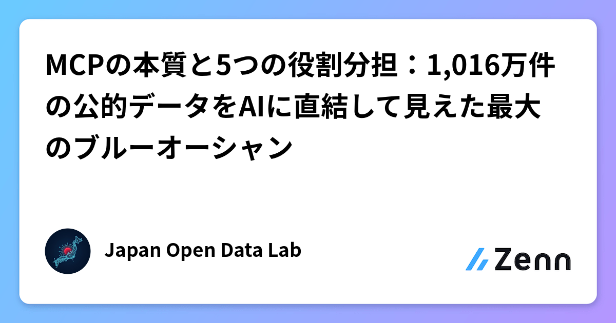 MCPの本質と5つの役割分担：1,016万件の公的データをAIに直結して見えた最大のブルーオーシャン