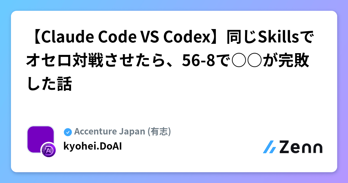 【Claude Code VS Codex】同じSkillsでオセロ対戦させたら、56-8で○○が完敗した話