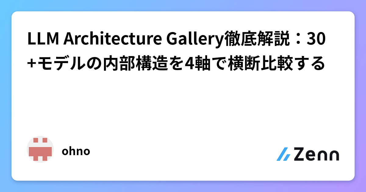 LLM Architecture Gallery徹底解説：30+モデルの内部構造を4軸で横断比較する