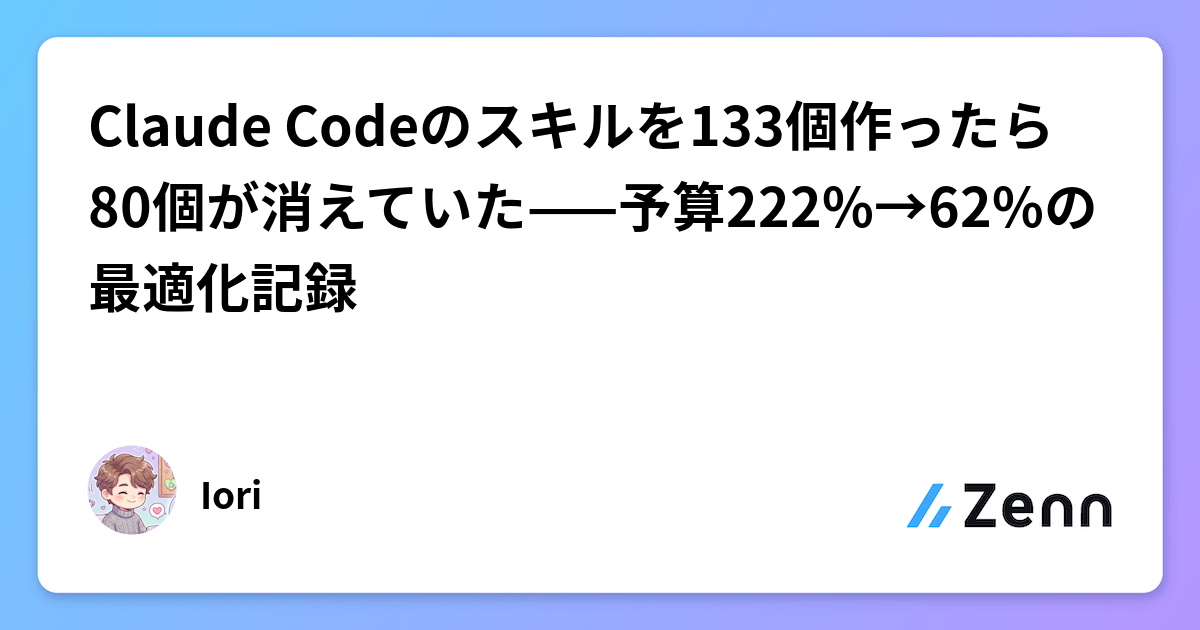 Claude Codeのスキルを133個作ったら80個が消えていた——予算222%→62%の最適化記録