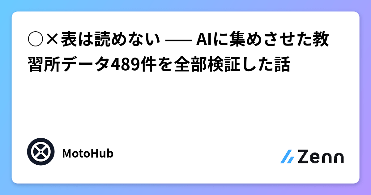 ○×表は読めない —— AIに集めさせた教習所データ489件を全部検証した話