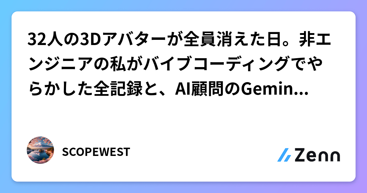 32個3D頭像全數消失之日：非工程師以 Vibe Coding 開發 AI 頭像並與 Gemini 建立 20 道防線（Zenn (LLM)）