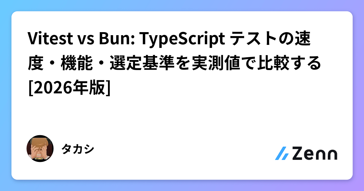 Vitest vs Bun: TypeScript テストの速度・機能・選定基準を実測値で比較する [2026年版]