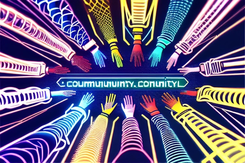 Zentaurios Community Image with several hands surrounding the word community. #Zentaurios #ZentaPost #Web3Content