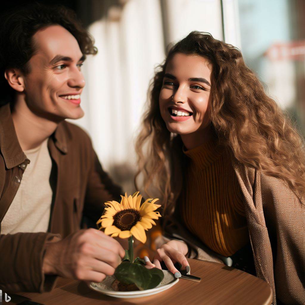 Anna and Leo connecting at the coffee shop.