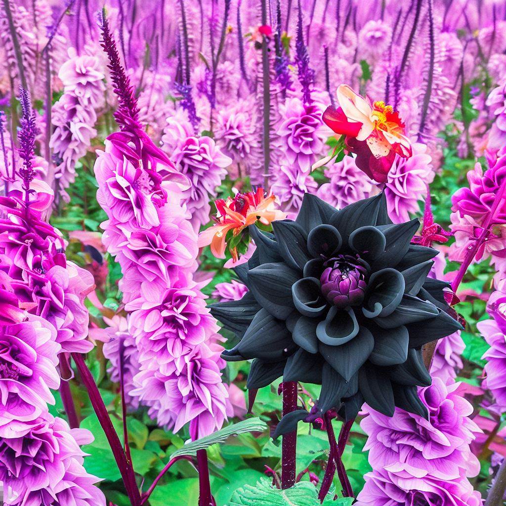 The black dahlia and other determined flowers fight off hoards of purple loosestrife in the theme of popular zombie movies and TV shows. 