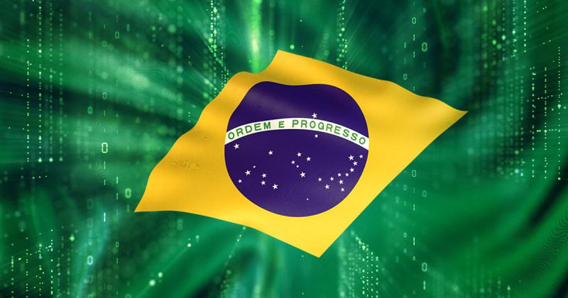 The Brazilian flag merged with digital circuits, symbolizing the nation's foray into the digital currency domain with "Drex