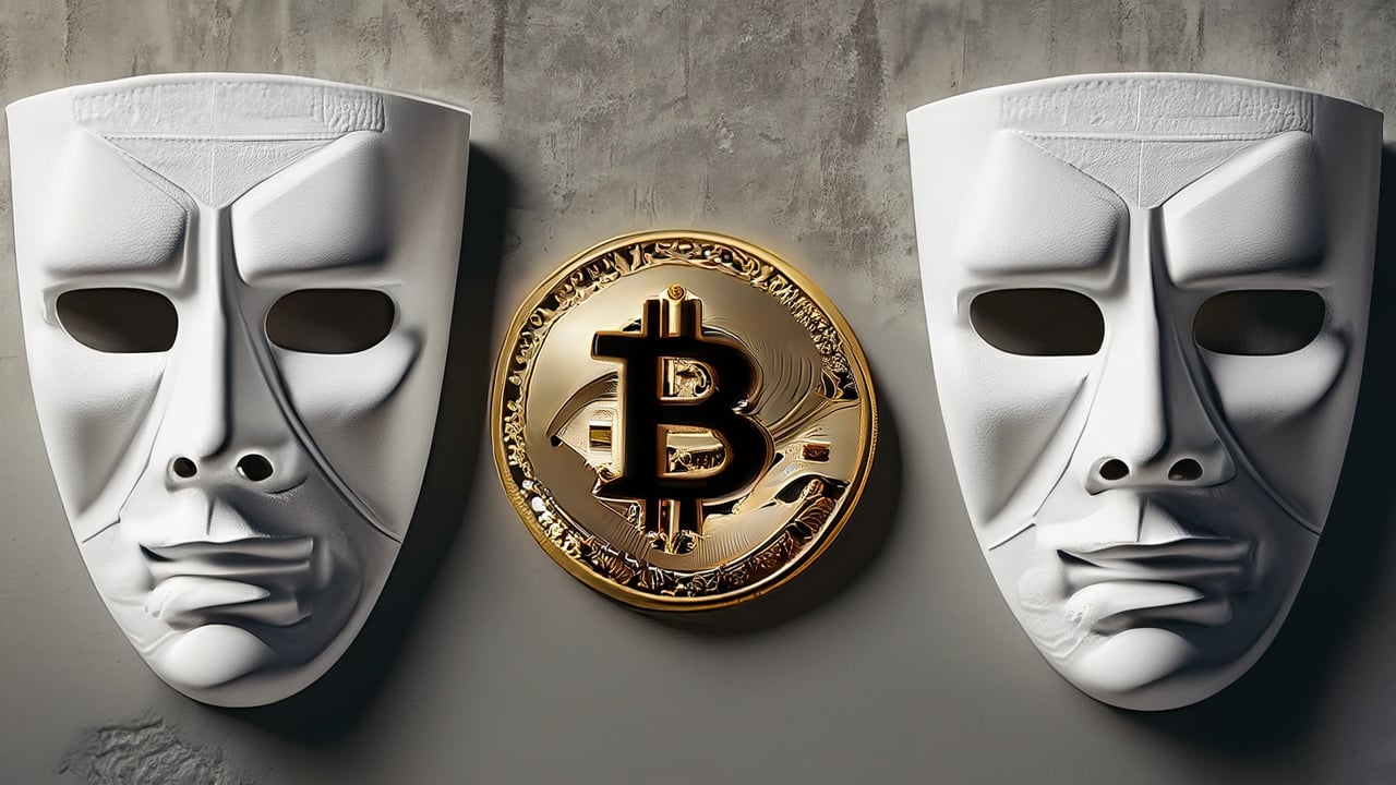 An unmasked avatar with the Bitcoin logo, symbolizing the enigma of Satoshi Nakamoto's identity.